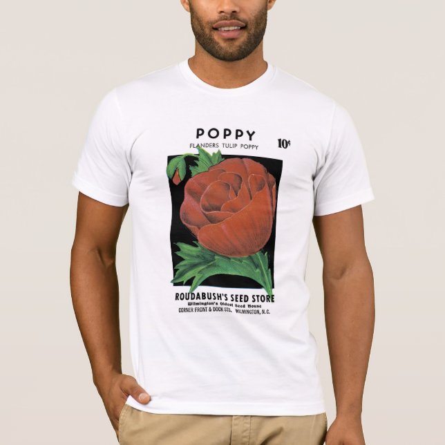 T-shirts Rótulo do Pacote de Sementes da Poppy (Frente)