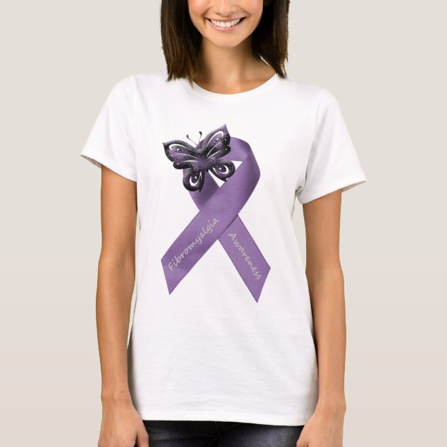 T-shirts Roupa da fita da borboleta da fibromialgia (Frente)