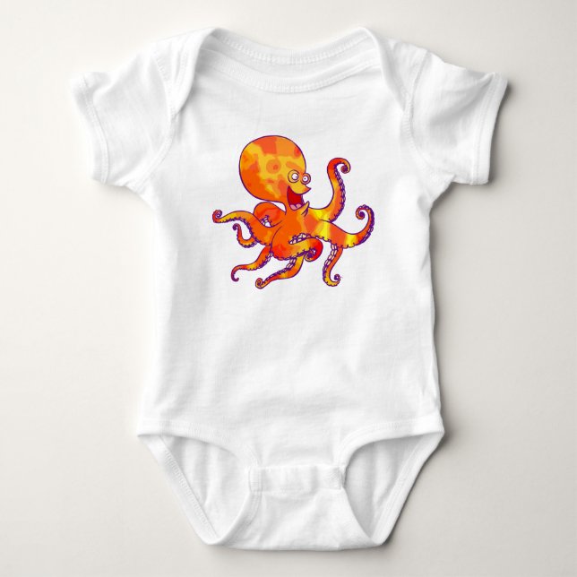 T-shirts Roupas de Bebê com Polvo de Desenho Animado Divert (Frente)