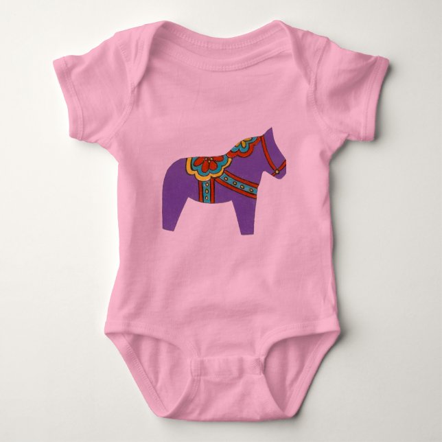 T-shirts Roxo Horse Selvagem de Dala Cavalo Roupa de bebê (Frente)