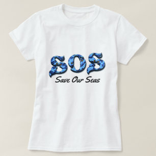 T-shirts 'S.O.S. ~ Save Our Seas' Mensagem Aquática de Ale