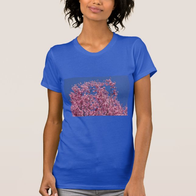 T-shirts Sakura Cherry Blossoms No Azul (Frente)