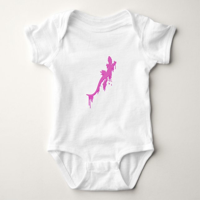 T-shirts Salamandra Cor-De-Rosa Distante Com Pó De Tinta (Frente)