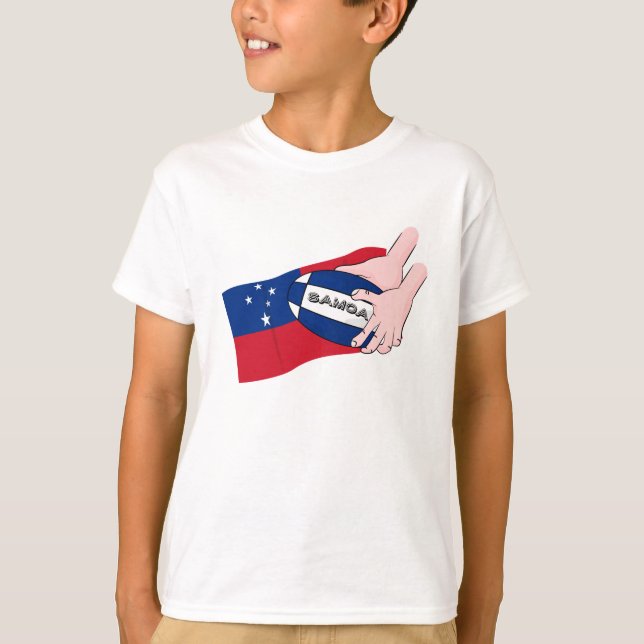 T-shirts Samoa Flag Rugby Ball Pass Cartoon (Frente)