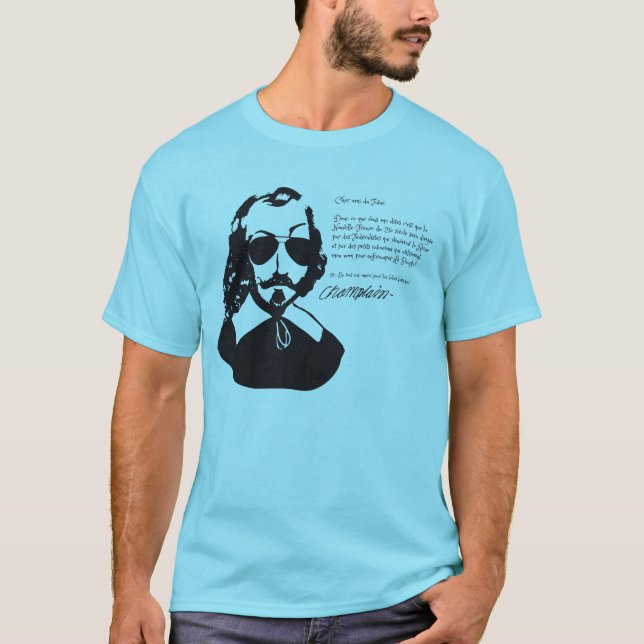 T-shirts Samuel Champlain Hipster texto do futuro+óculos (Frente)