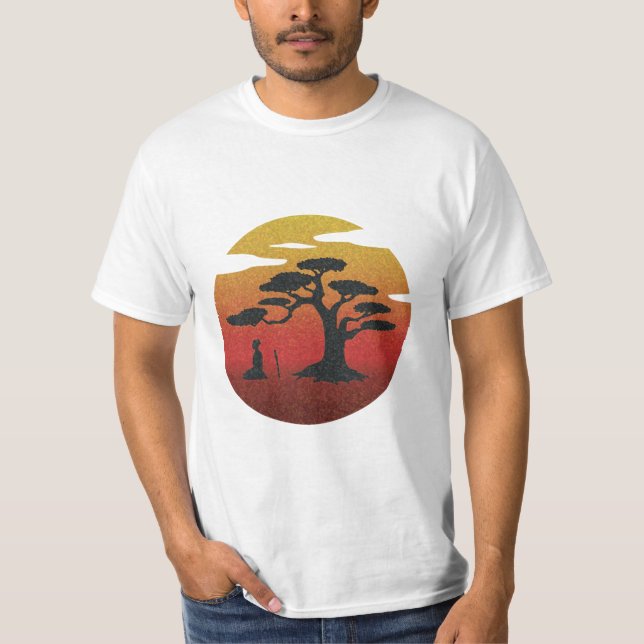 T-shirts Samurai Meditating no por do sol (Frente)