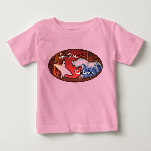T-shirts San Diego California surfer ondas roupas de bebê (Frente)