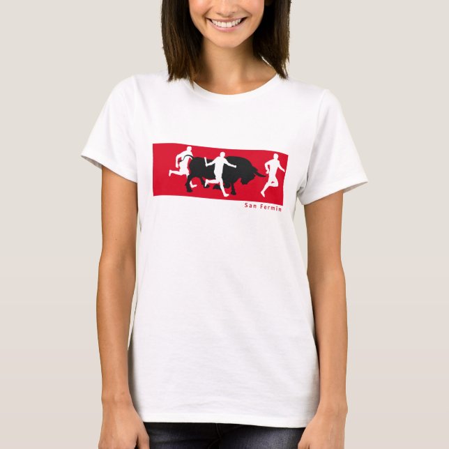 T-shirts San Fermin, Pamplona: funcionando com os touros, (Frente)