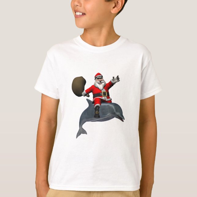 T-shirts Santa Claus Andando Em Golfinho (Frente)