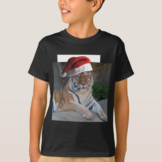 T-shirts Santa Hat Bengal Tiger (Frente)