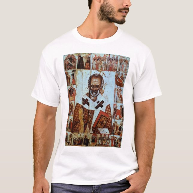 T-shirts São Nicolau com cenas de sua vida (Frente)