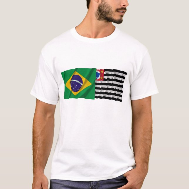 T-shirts São Paulo & bandeiras de ondulação de Brasil (Frente)