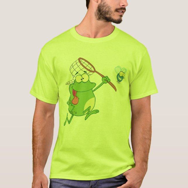 T-shirts Sapo que persegue a mosca com rede (Frente)