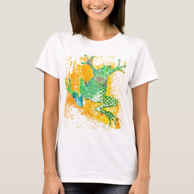 T-shirts Sapo verde bonito moderno da aguarela (Frente)