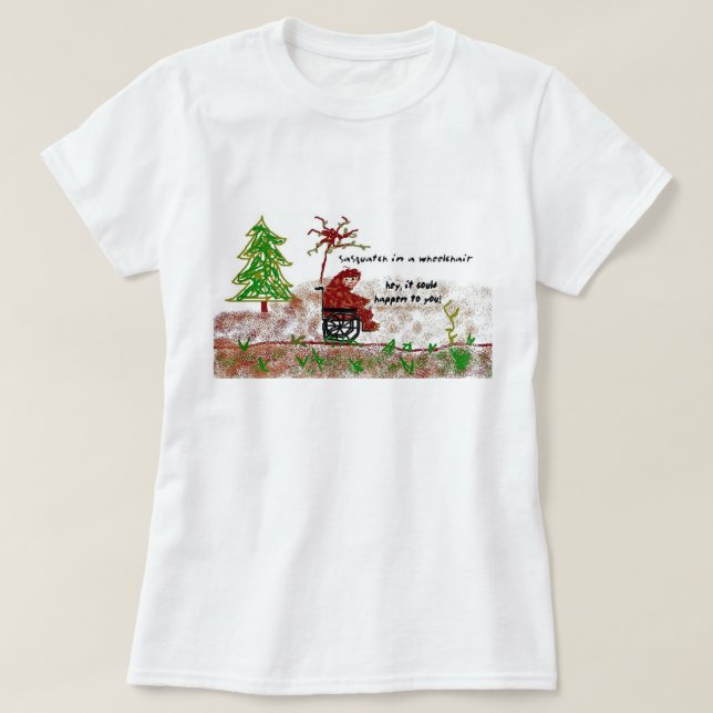 T-shirts sasquatch em uma cadeira de rodas (Frente do Design)