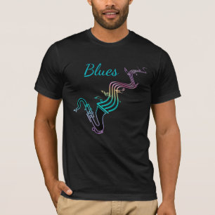 T-shirts Saxofone da música dos azuis e notas musicais