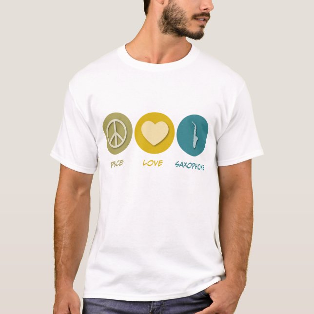 T-shirts Saxofone do amor da paz (Frente)