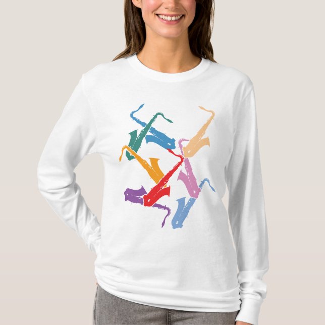 T-shirts Saxofones Coloridos (Frente)