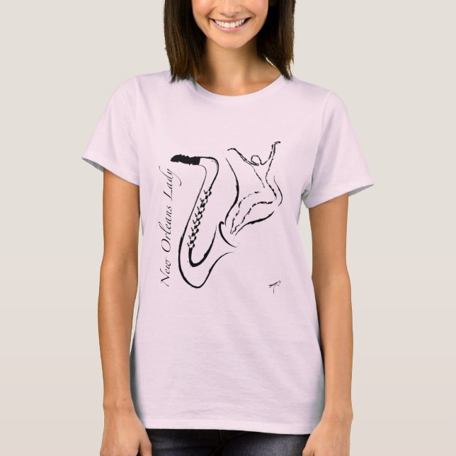T-shirts Saxophone. das senhoras T. de Nova Orleães (Frente)