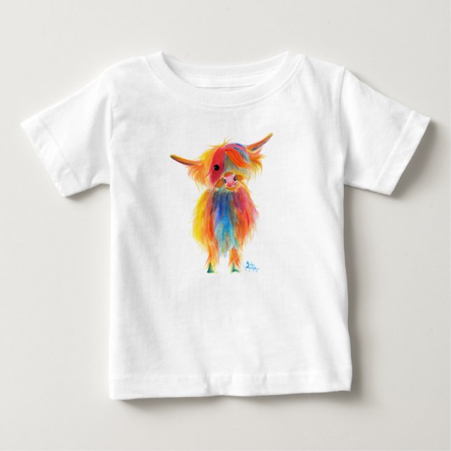 T-shirts Scottish Highland Cow ' ANGEL' por Shirley MacArth (Frente)