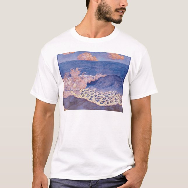 T-shirts Seascape azul, efeito da onda, c.1893 (Frente)