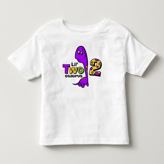 T-shirts Segundo aniversário roxo do dinossauro (Frente)