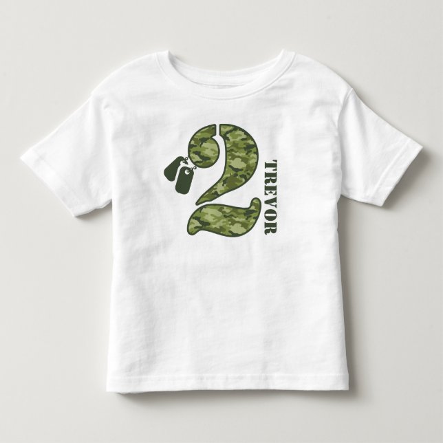 T-shirts Segundo aniversário verde de Camo (Frente)