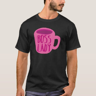 T-shirts Senhora do CHEFE com um copo de café cor-de-rosa