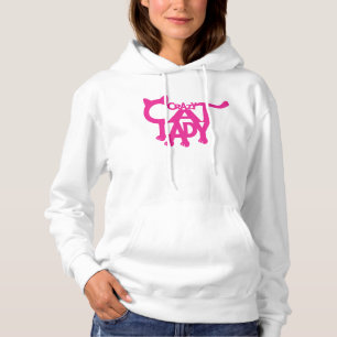 T-shirts Senhora louca Branco do gato e Hoodie do rosa