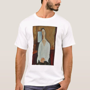 T-shirts Senhora Zborowska com mãos Clasped, c.1917