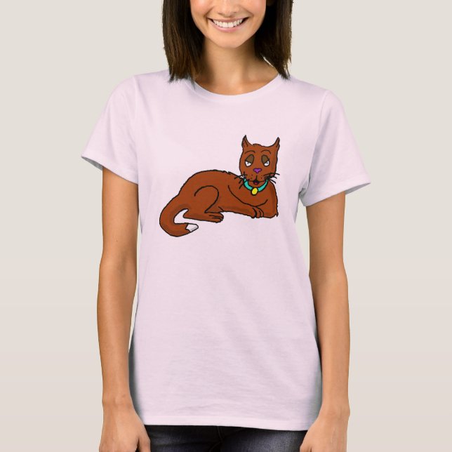 T-shirts Sentado de Gato de Cartoon (Frente)