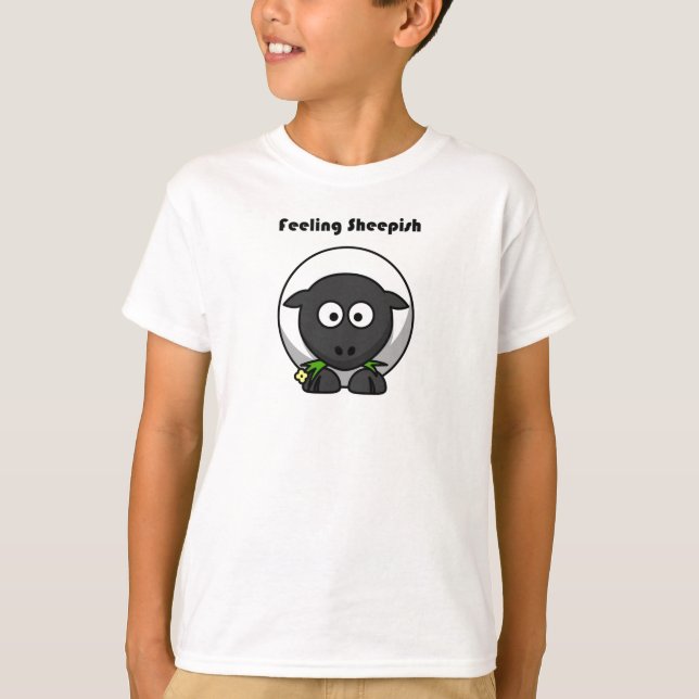 T-shirts Sentindo Caricatura Bela e Bela Ovelha Engraçada (Frente)