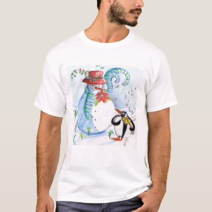 T-SHIRTS SERENATA DE INVERNO DO BONECA DE NEVE E PINGUIM EN