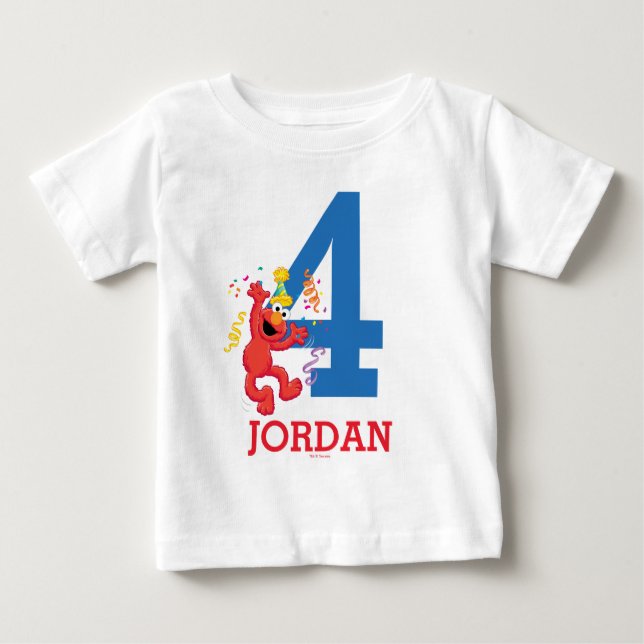 T-shirts Sesame Street | Elmo - Aniversário de 4 anos com A (Frente)