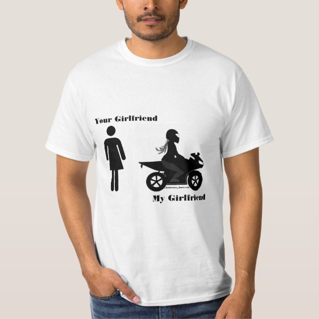 T-shirts Seu namorada, minha motocicleta da amiga (Frente)