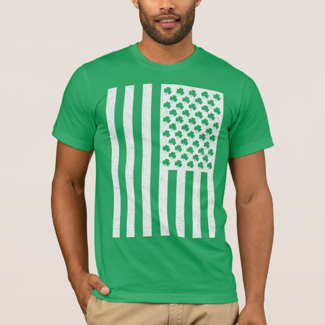 T-shirts Shamrock American Flag Dias de São Patrícios Shirt (Frente)