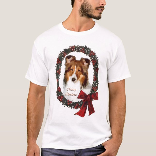 T-shirts Shetland Sheepdog Sheltie presentes de Natal (Frente)