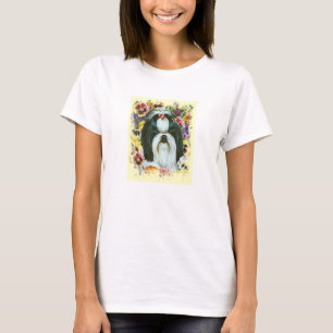 T-shirts Shih Tzu e Pansies Art Impressão