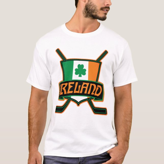 T-shirts Shirsey de Hóquei no Gelo na Irlanda com Nome e Nú (Frente)