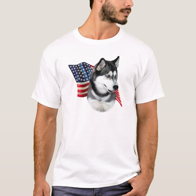 T-shirts Siberian Husky Flag (Frente)