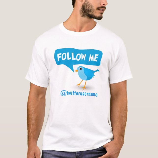 T-shirts Siga-me no Twitter Um Pequeno Pássaro Azul (Frente)