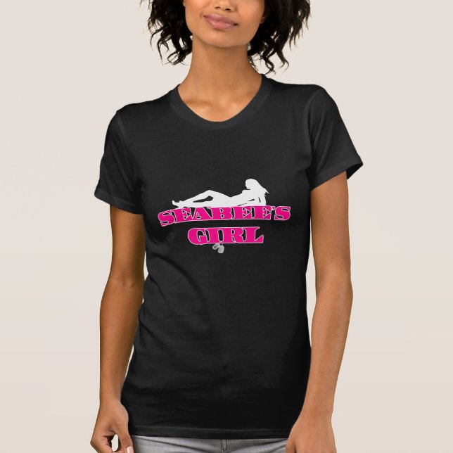T-shirts Silhueta cor-de-rosa da menina dos SeaBees (Frente)