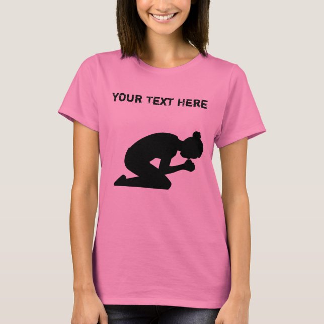 T-shirts Silhueta da mulher em seus joelhos que Praying (Frente)