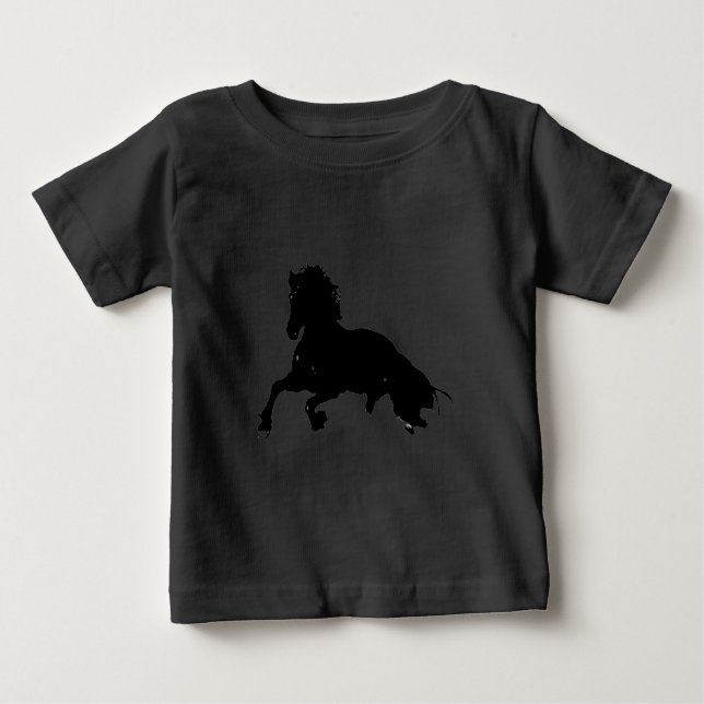 T-shirts Silhuette de Cavalo Branco Negro Corrente (Frente)