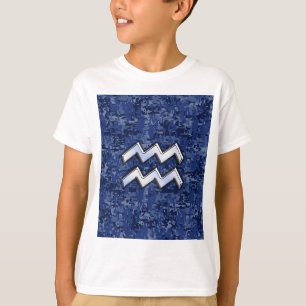T-shirts Símbolo Aquarius Zodiac na Camuflagem Digital do