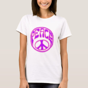 T-shirts Símbolo de paz cor-de-rosa de néon