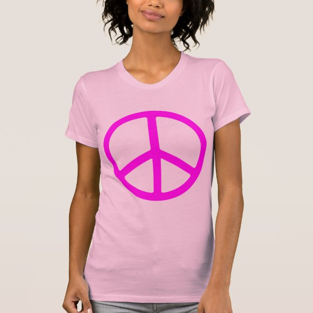 T-shirts Símbolo de Paz Cor-de-Rosa Magra (Frente)