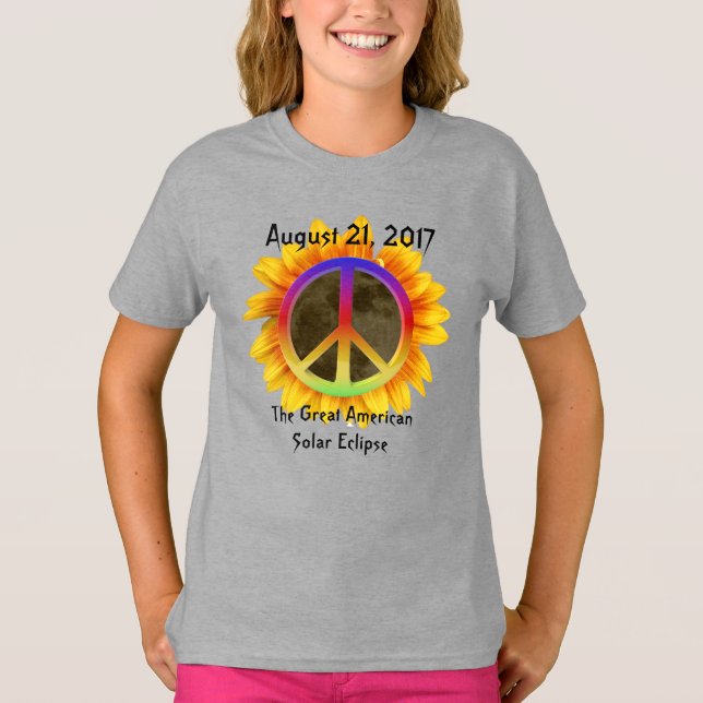 T-shirts Símbolo Solar Eclipse, Girassol e Paz 2017 (Frente)