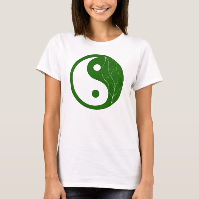 T-shirts Símbolo verde de Yin Yang da folha (Frente)