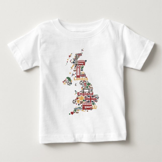 T-shirts Símbolos do mapa de Inglaterra (Frente)